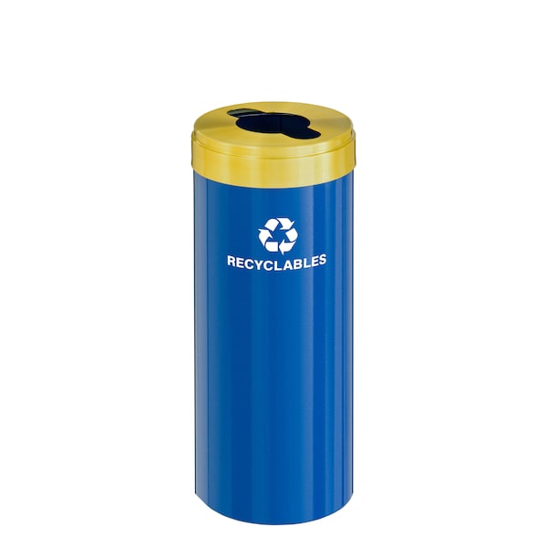 15 gal Round Recycling Bin, Blue/Satin Brass
