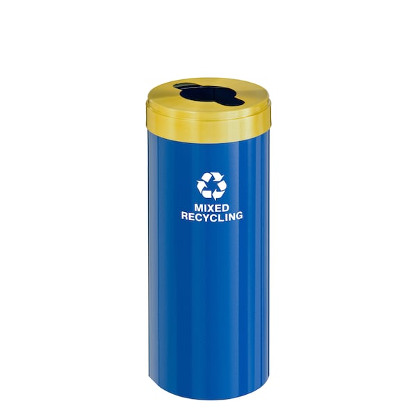 15 gal Round Recycling Bin, Blue/Satin Brass