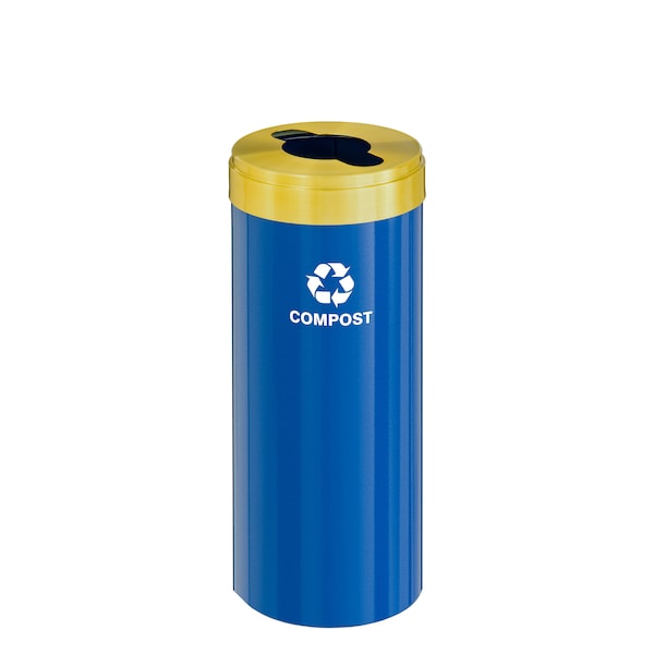 15 gal Round Recycling Bin, Blue/Satin Brass