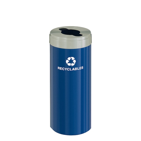 15 gal Round Recycling Bin, Blue/Satin Aluminum