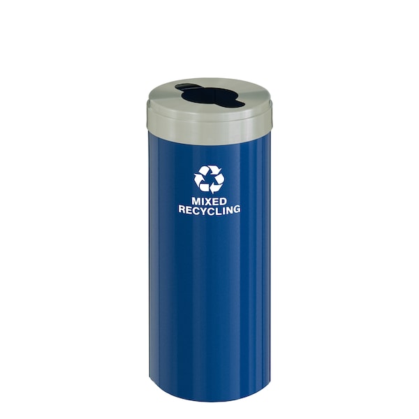 15 gal Round Recycling Bin, Blue/Satin Aluminum