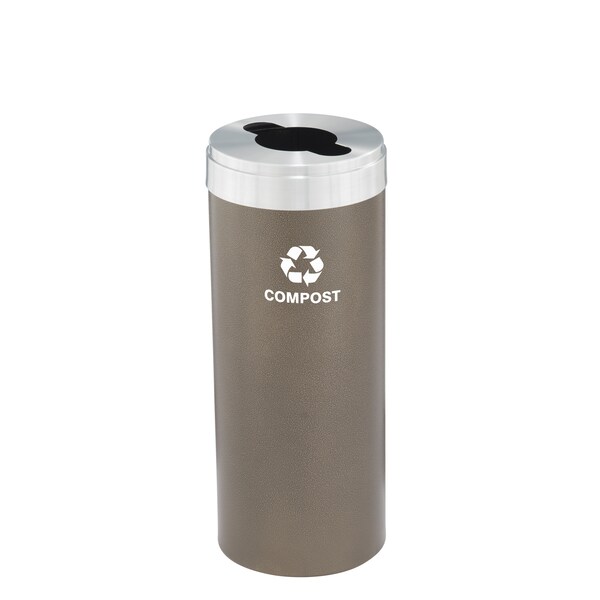 15 gal Round Recycling Bin, Bronze Vein/Satin Aluminum