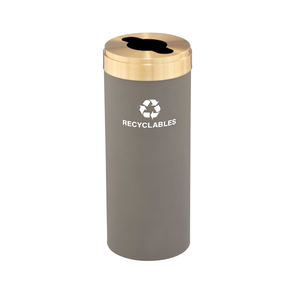 15 gal Round Recycling Bin, Nickel/Satin Brass