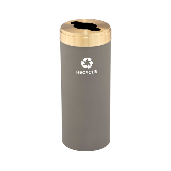 15 gal Round Recycling Bin, Nickel/Satin Brass