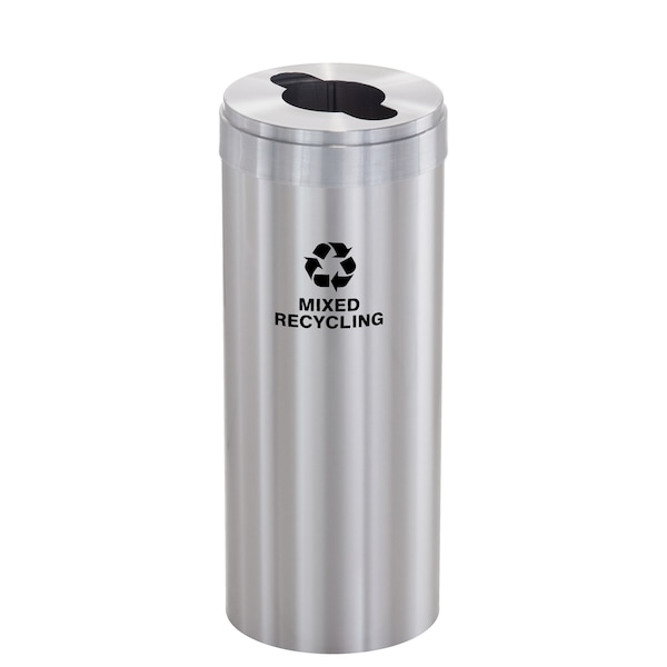 15 gal Round Recycling Bin, Satin Aluminum
