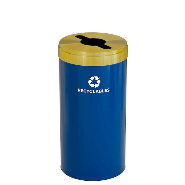 16 gal Round Recycling Bin, Blue/Satin Brass