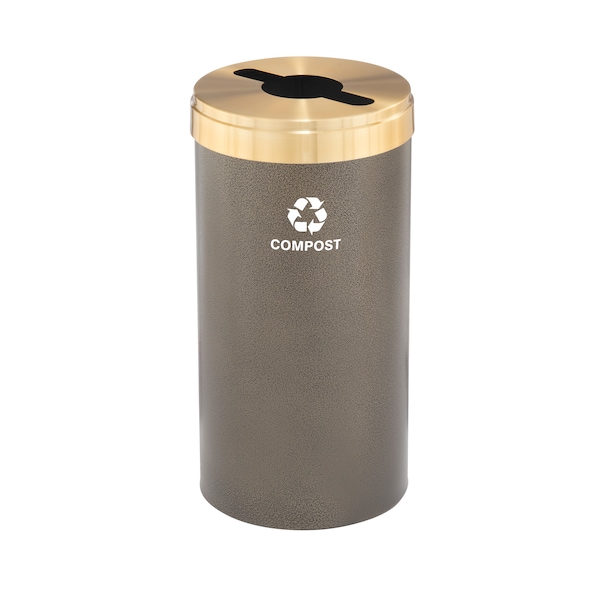 16 gal Round Recycling Bin, Bronze Vein/Satin Brass