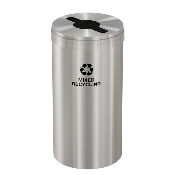 16 gal Round Recycling Bin, Satin Aluminum