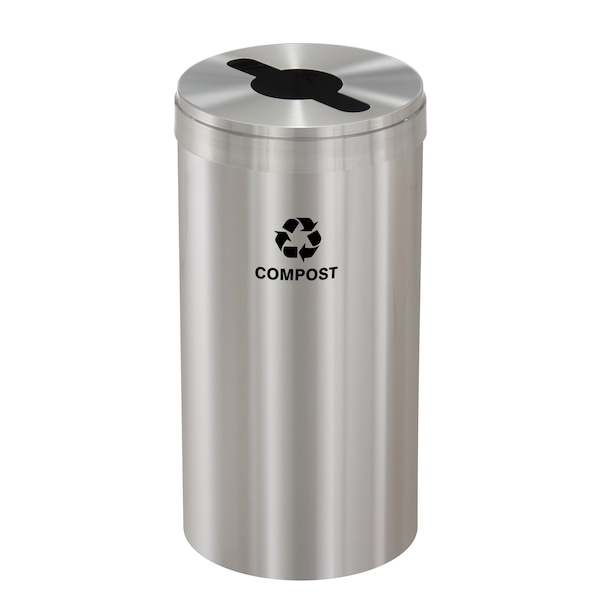 16 gal Round Recycling Bin, Satin Aluminum