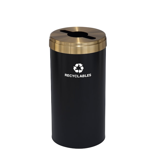 23 gal Round Recycling Bin, Satin Black/Satin Brass