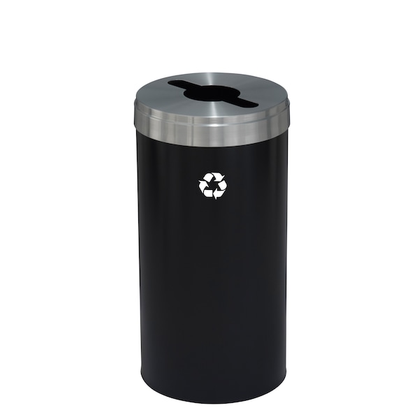 23 gal Round Recycling Bin, Satin Black/Satin Aluminum