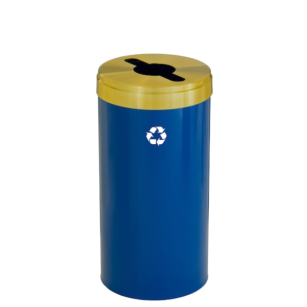 23 gal Round Recycling Bin, Blue/Satin Brass