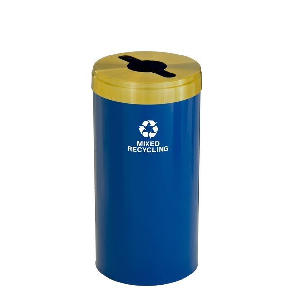 23 gal Round Recycling Bin, Blue/Satin Brass