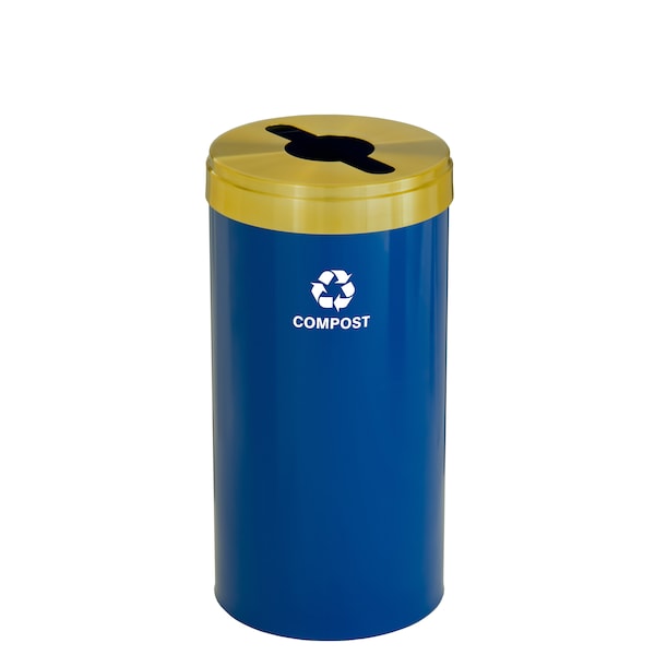 23 gal Round Recycling Bin, Blue/Satin Brass