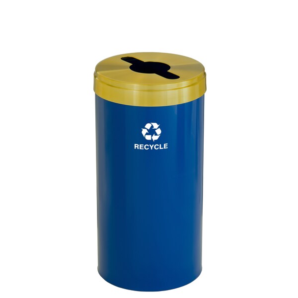23 gal Round Recycling Bin, Blue/Satin Brass