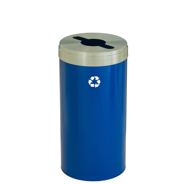 23 gal Round Recycling Bin, Blue/Satin Aluminum