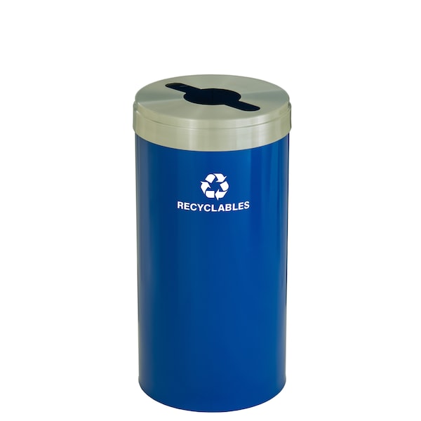 23 gal Round Recycling Bin, Blue/Satin Aluminum