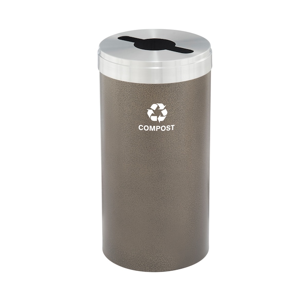 23 gal Round Recycling Bin, Bronze Vein/Satin Aluminum