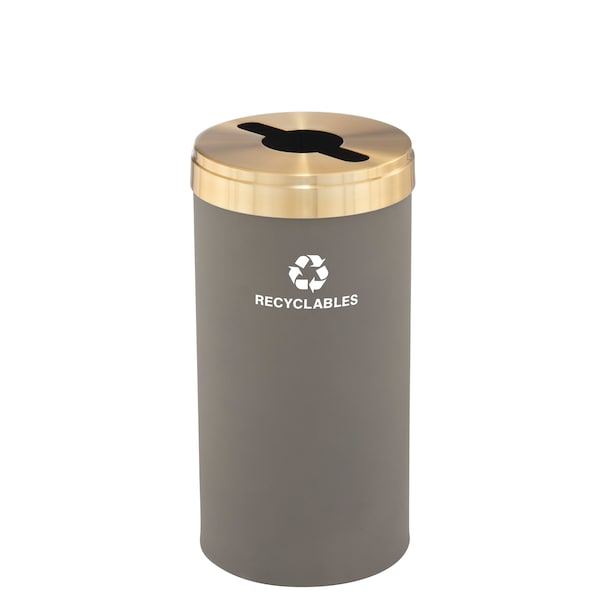 23 gal Round Recycling Bin, Nickel/Satin Brass