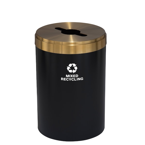 33 gal Round Recycling Bin, Satin Black/Satin Brass