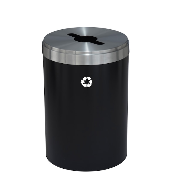 33 gal Round Recycling Bin, Satin Black/Satin Aluminum