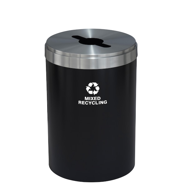33 gal Round Recycling Bin, Satin Black/Satin Aluminum