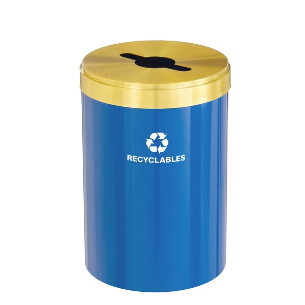 33 gal Round Recycling Bin, Blue/Satin Brass