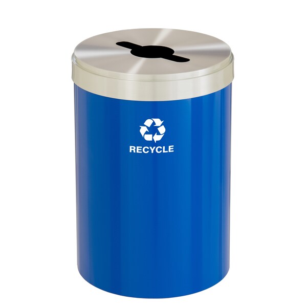 33 gal Round Recycling Bin, Blue/Satin Aluminum
