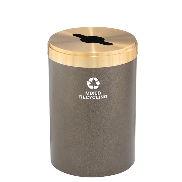 33 gal Round Recycling Bin, Bronze Vein/Satin Brass