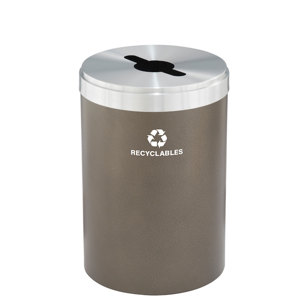 33 gal Round Recycling Bin, Bronze Vein/Satin Aluminum