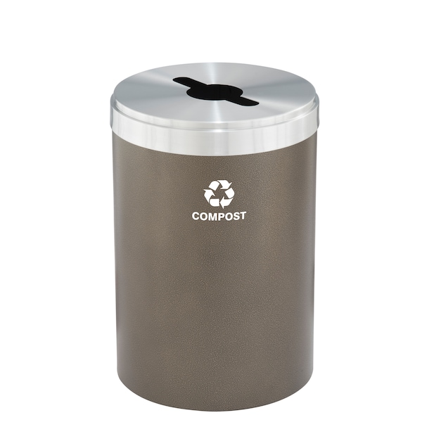 33 gal Round Recycling Bin, Bronze Vein/Satin Aluminum