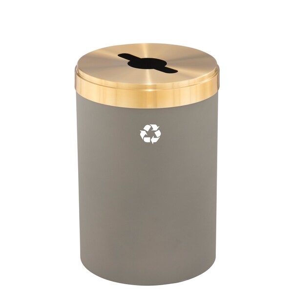 33 gal Round Recycling Bin, Nickel/Satin Brass