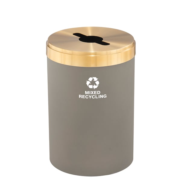 33 gal Round Recycling Bin, Nickel/Satin Brass