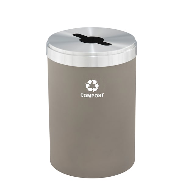 33 gal Round Recycling Bin, Nickel/Satin Aluminum