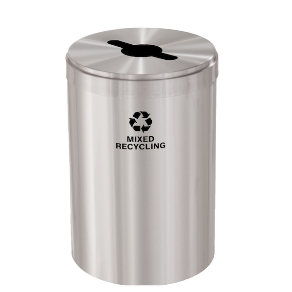 33 gal Round Recycling Bin, Satin Aluminum