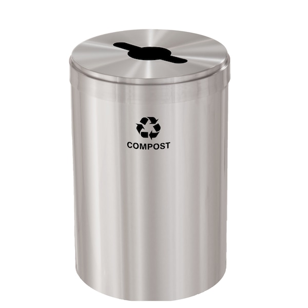33 gal Round Recycling Bin, Satin Aluminum