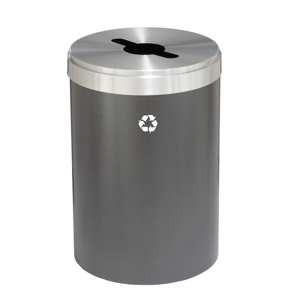 33 gal Round Recycling Bin, Silver Vein/Satin Aluminum