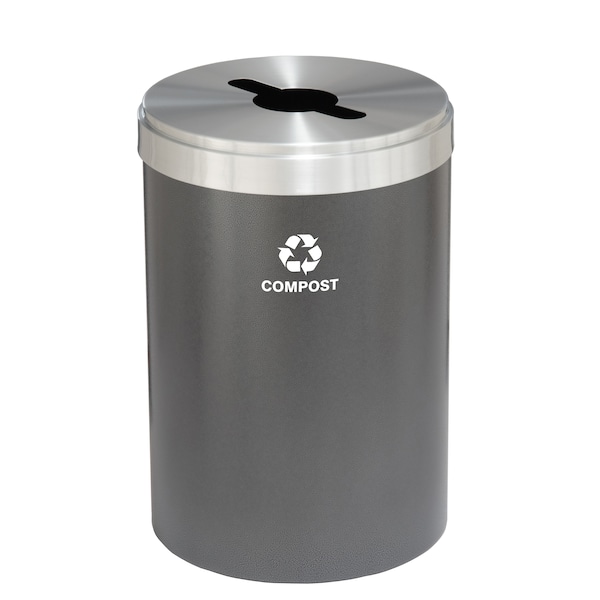 33 gal Round Recycling Bin, Silver Vein/Satin Aluminum