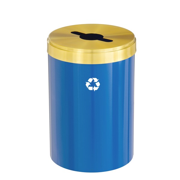 41 gal Round Recycling Bin, Blue/Satin Brass