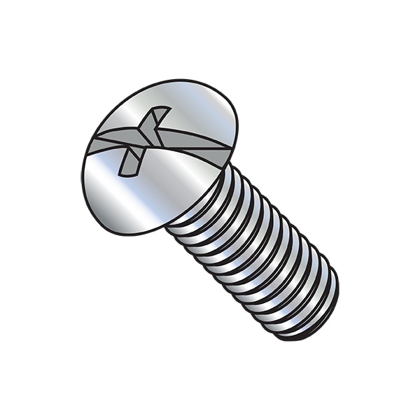 #10-24 x 1 in Combination Phillips/Slotted Round Machine Screw, Zinc Plated Steel, 2000 PK