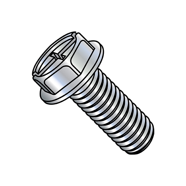 #8-32 x 1 in Combination Phillips/Slotted Hex Machine Screw, Zinc Plated Steel, 4000 PK