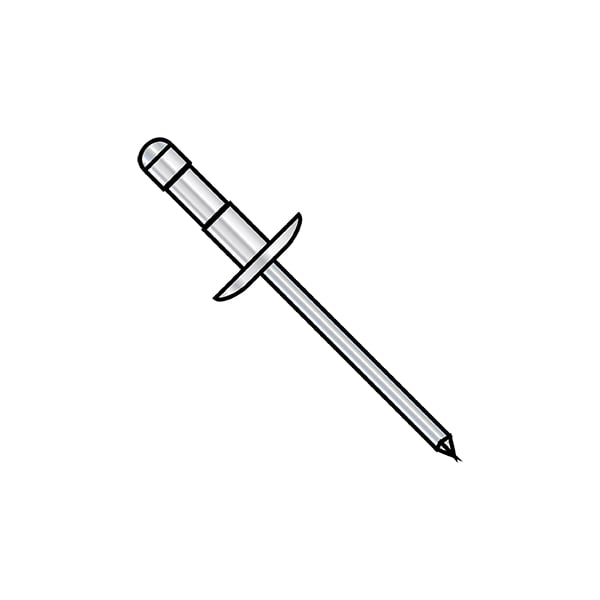 Blind Rivet, Large Flanged Head, 1/8 in Dia., 0.480 in - 0.530 in L, Aluminum Body, 7000 PK