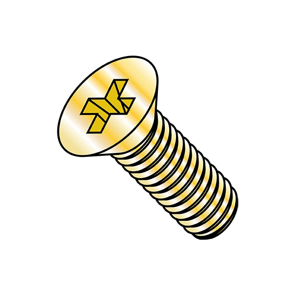 #10-24 x 1/2 in Phillips Flat Machine Screw, Zinc Yellow Steel, 10000 PK