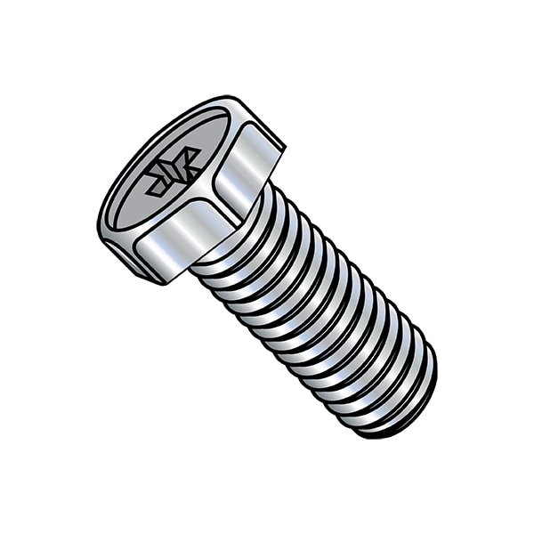 #10-32 x 1 in Phillips Hex Machine Screw, Zinc Plated Steel, 4000 PK