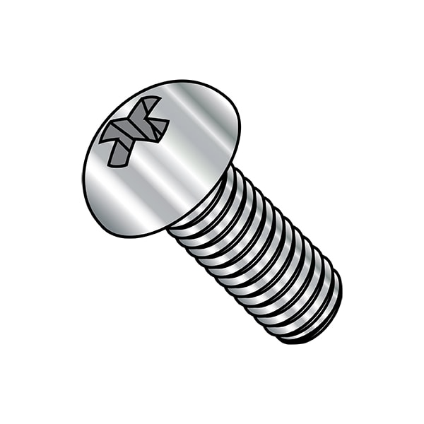 #10-24 x 1 in Phillips Round Machine Screw, Plain Stainless Steel, 2000 PK