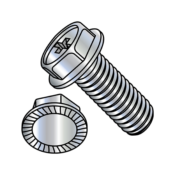 #10-24 x 1 in Phillips Hex Machine Screw, Zinc Plated Steel, 4000 PK