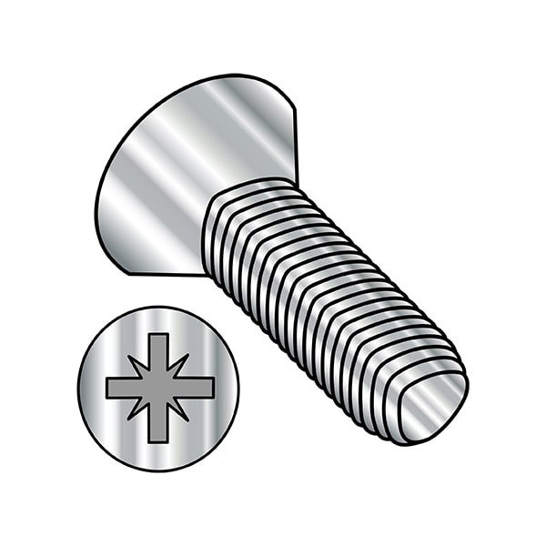 Thread Cutting Screw, M6-1.00 x 12 mm, Plain Stainless Steel Flat Head Phillips Drive, 1000 PK