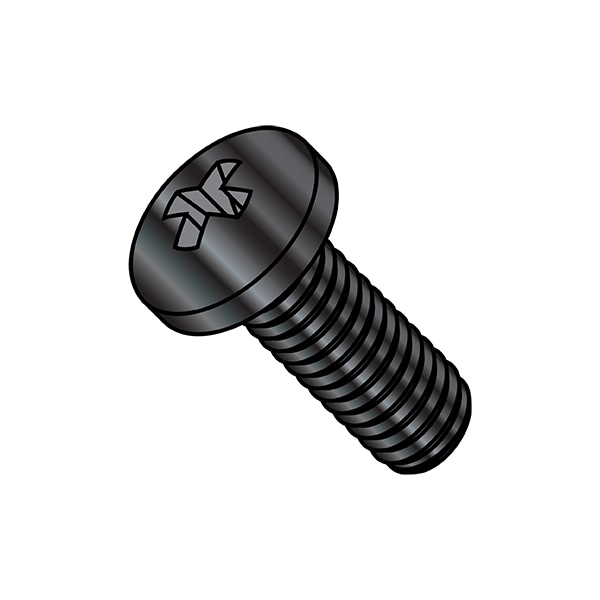 #10-24 x 1 in Phillips Pan Machine Screw, Black Oxide Steel, 1000 PK