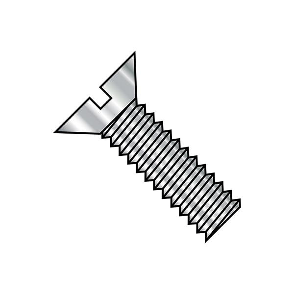 #0-80 x 3/8 in Slotted Flat Machine Screw, Plain Steel, 5000 PK