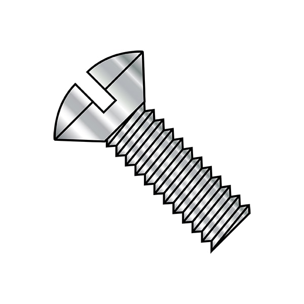 #10-24 x 1 in Slotted Oval Machine Screw, Plain Steel, 2000 PK